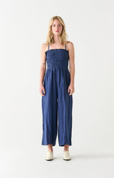 Smocked Woven Jumpsuit Navy