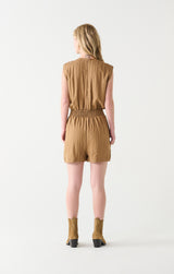 Smocked Detail Wrap Romper Dark Tan