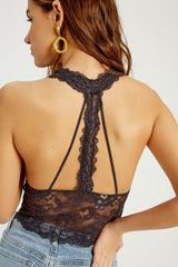 Floral Lace Strappy Halter Brami Charcoal