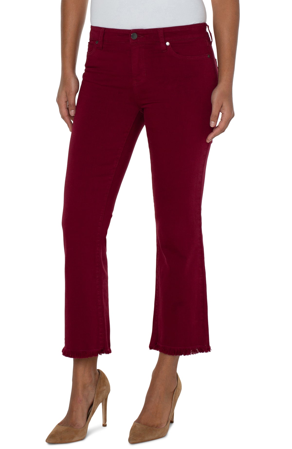 Hannah Fray Hem Straight Crop Flare Pants Red Velvet