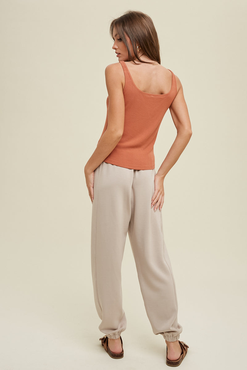 Ribbed Padded Knit Bra Top Cinnamon