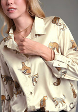 Satin Leopard Button Up Shirt Champagne