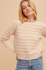 Contrast Scallop Trim Heart Knit Sweater Taupe