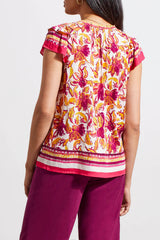 Border Print Tie Neck Frill Blouse Limoncello