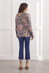 Floral Henley Cuff Long Sleeve Top Tuscan Sun