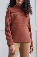 Stripe Textured Funnel Neck Sweater Copper