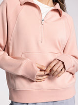 Angie Lux Zip Collared Pullover Dusty Peach