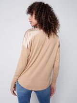 Satin Contrast Knit Top Truffle