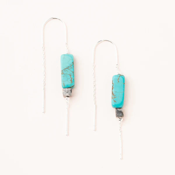 Rectangle Stone Earring Turquoise +  Silver