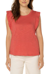 Double Layer Flutter Slub Knit Top Coral