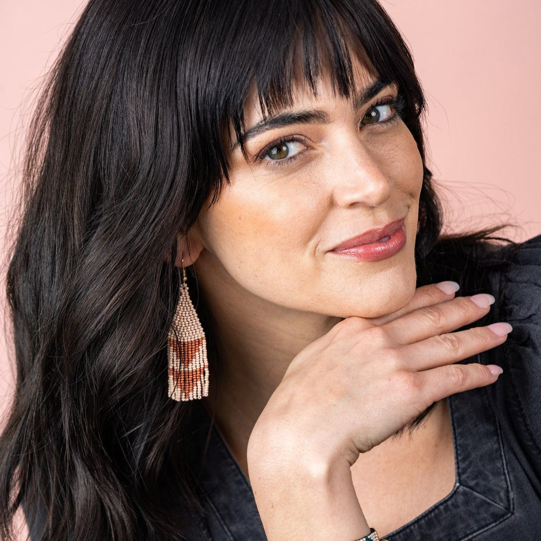 Lennon Two Triangles Beaded Earrings Blush + Rust