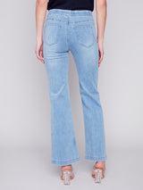 Detailed Button Waist Flare Twill Pants Light Blue