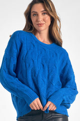 Cable Texture Crew Neck Sweater Indigo