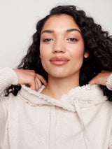 Fringe Detail Hoodie Sweater Heather Natural