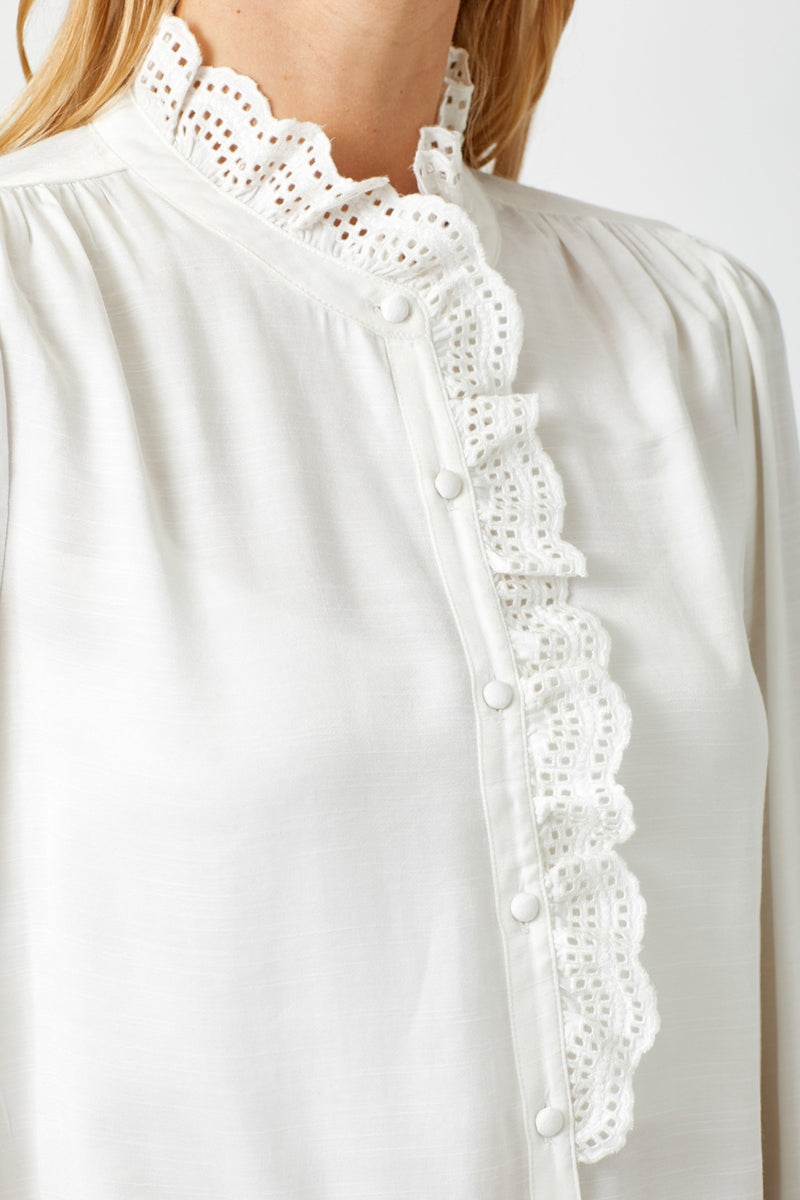 Eyelet Lace Collar Buttoned Blouse