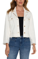 Notch Collar Boxy Fray Hem Jacket Antique Ecru