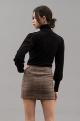 Solid High Neck Long Sleeve Knit Top Black