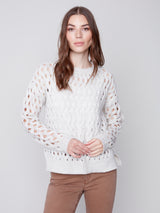 Plushy Wavy Net Stitch Sweater Almond