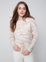 Decorative Stitching Crew Neck Sweater Powder