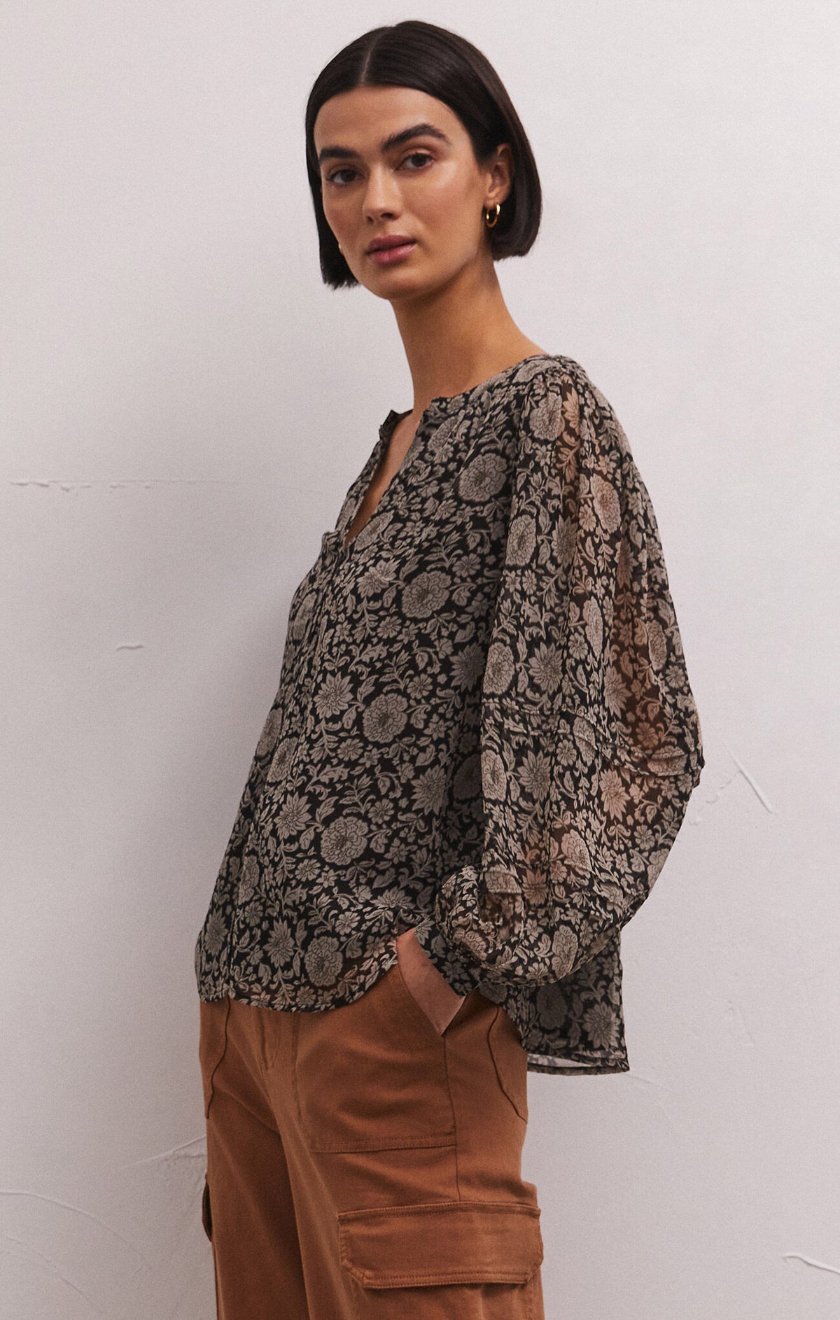 Trinity Floral Print Top Black