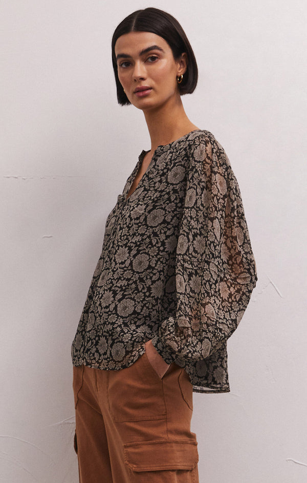 Trinity Floral Print Top Black