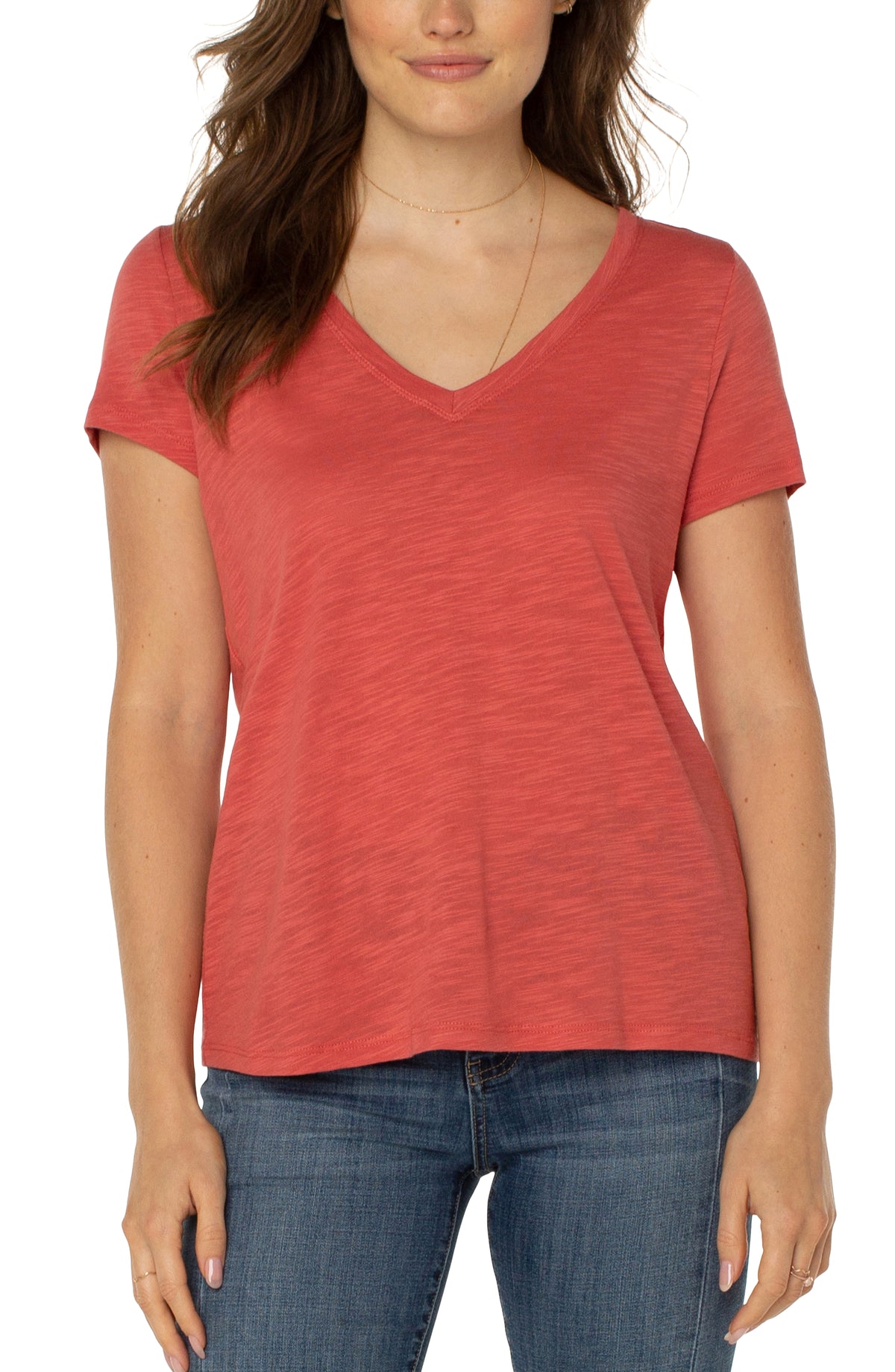 Slim Fit Vneck Slub Tee Coral