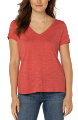 Slim Fit Vneck Slub Tee Coral
