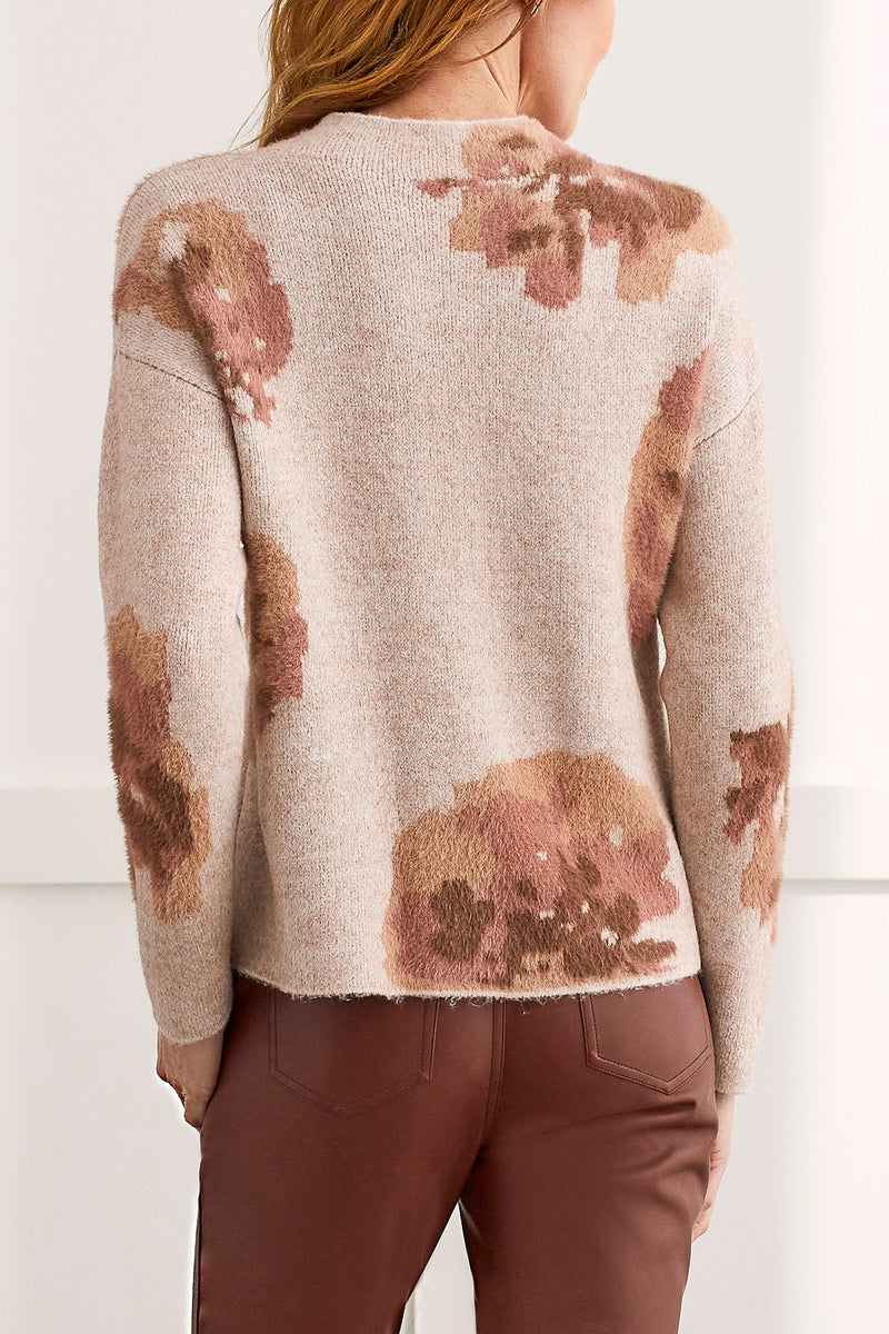 Funnel Neck Floral Print Sweater Rose Pink