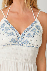 Halter Emb. Long Tiered Dress Ivory