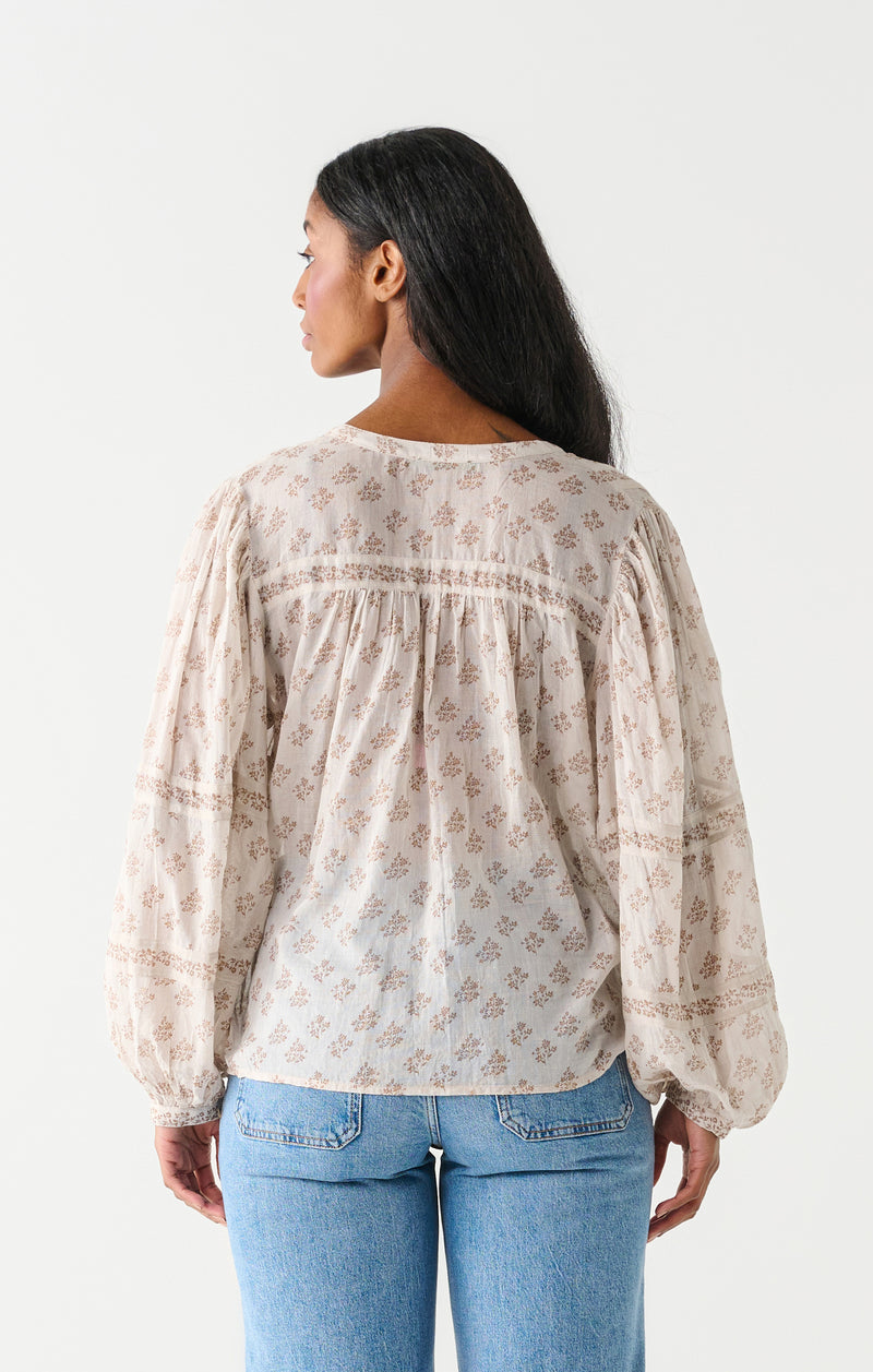 Floral Cluster Printed Puff Sleeve Top Earth Floral