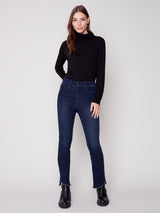 Asymmetric Hem Stretch Denim Flare Blue Black