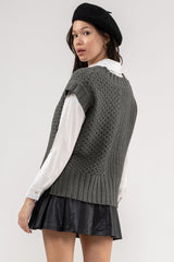 Contrast Knit Sweater Vest Heather Grey