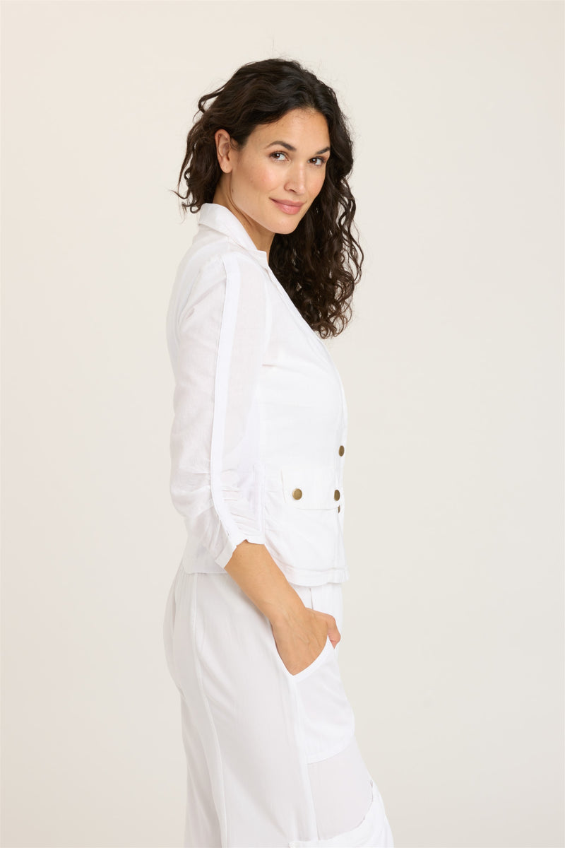 Linen Folksy Jacket White