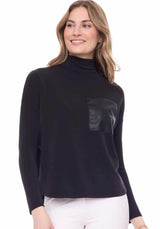 Belinda Pleather Pocket Modal Mock Neck Black