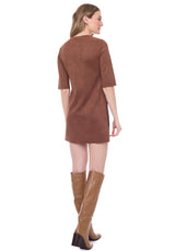 Fatima Pleather Pocket Half Sleeve Dress Tobacco