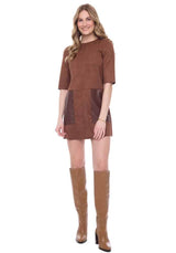 Fatima Pleather Pocket Half Sleeve Dress Tobacco