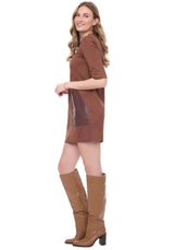 Fatima Pleather Pocket Half Sleeve Dress Tobacco