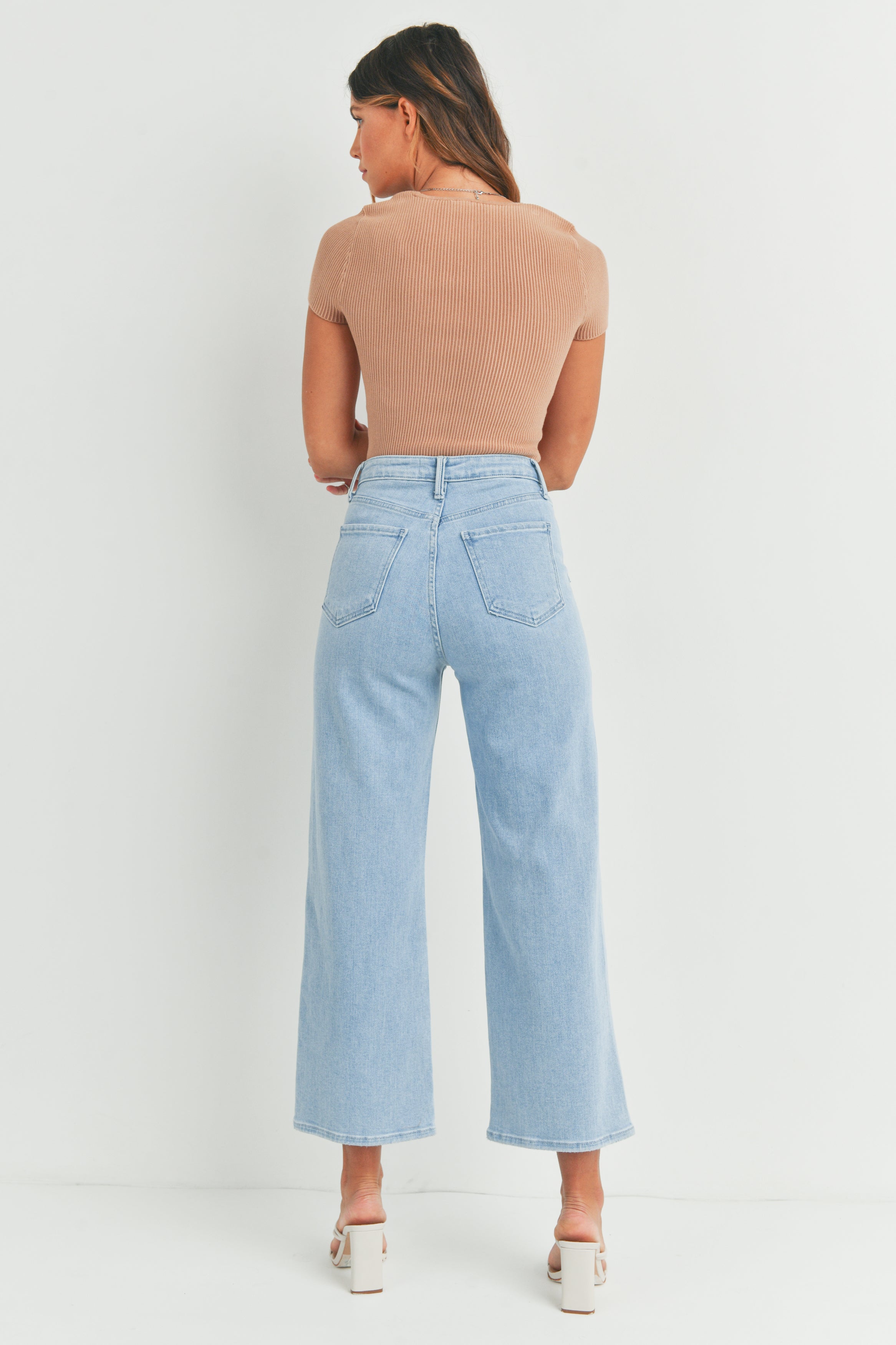 High Rise Cargo Pocket Wide Leg Jeans Light Denim