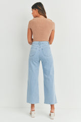 High Rise Cargo Pocket Wide Leg Jeans Light Denim
