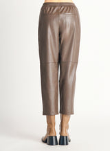 Straight Hem Faux Leather Joggers Olive Brown