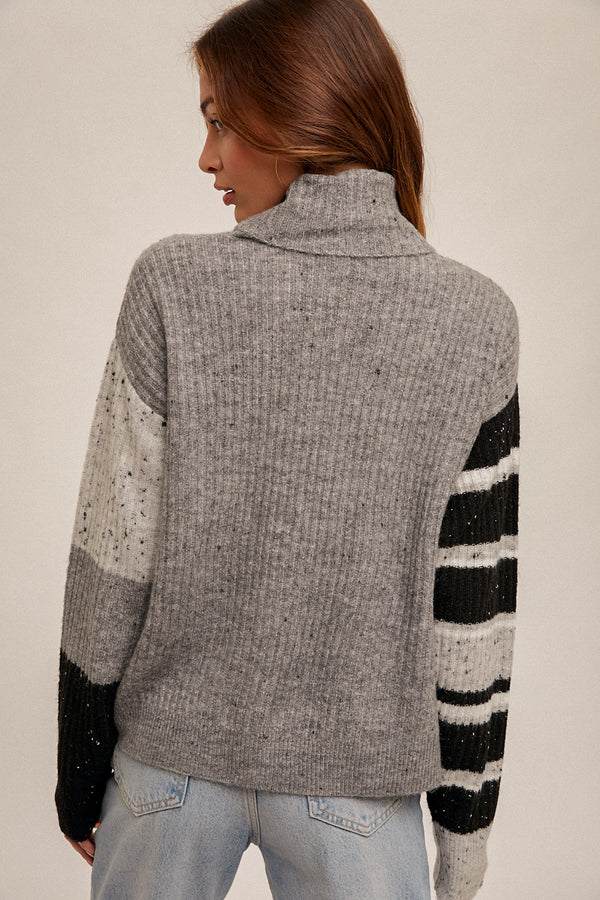 Stripe Detailed Sleeves Turtleneck Sweater