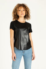 Leather Front Elaina Tee Black