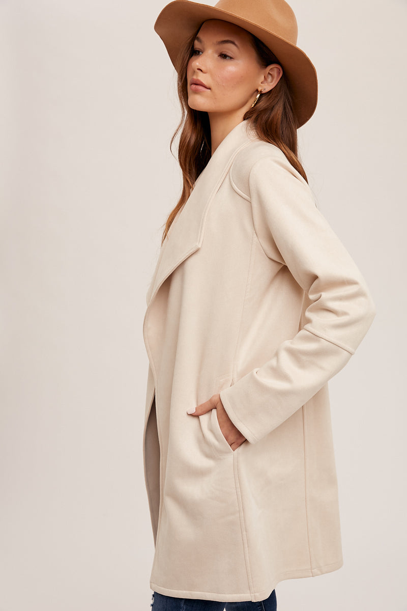 Drape Front Suede Coat