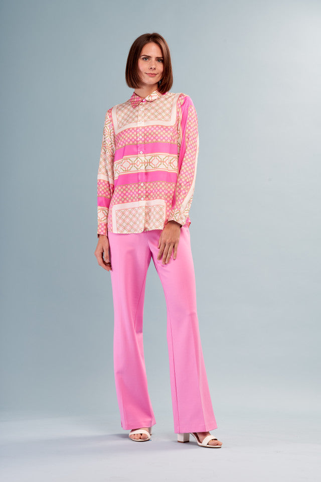 Mix Print Button Down Shirt Pink Patches Of Art