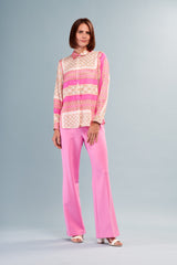 Mix Print Button Down Shirt Pink Patches Of Art