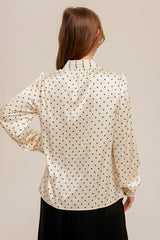 Satin Polka Dot Button Down Blouse White