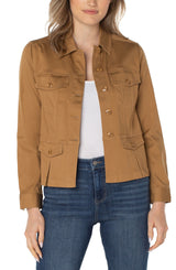 Collared Peplum Buttoned Jacket Granola