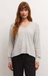Wilder Cloud Vneck Long Sleeve Top Heather Grey