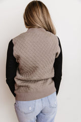 Quilted Bomber Zip Up Taupe + Black