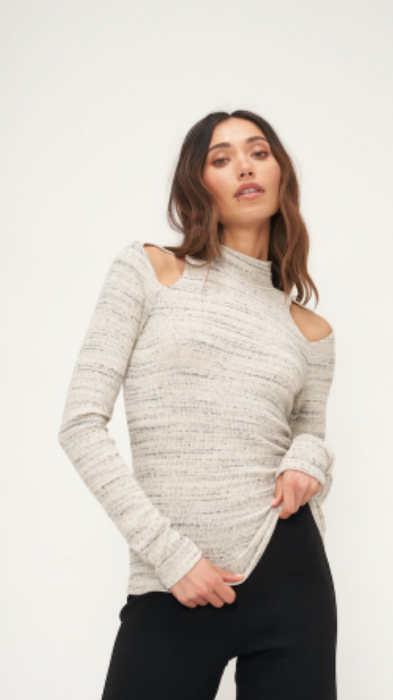 Chloe Cut Out Rib Mock Neck Top Cloud Dancer